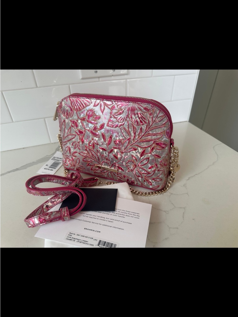 Brahmin Amal coral snapdragon genuine leather